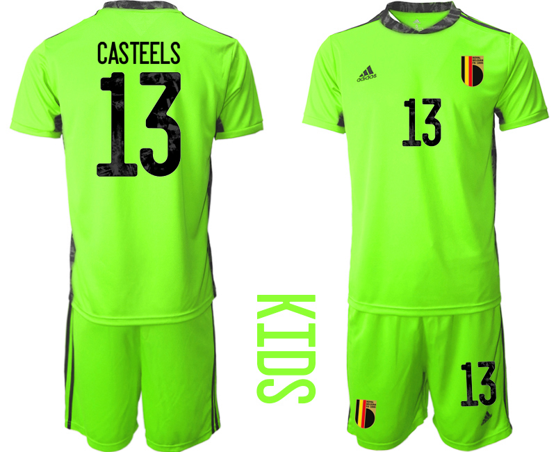 2021 European Cup Belgium fluorescent green goalkeeper Youth #13 soccer jerseys